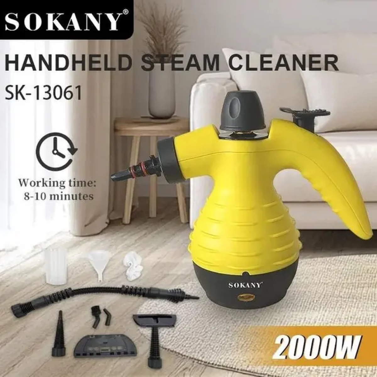 Ατμοκαθαριστής Χειρός 2000W Με 9 Αξεσουάρ Sokany SK-13061 - Image 2