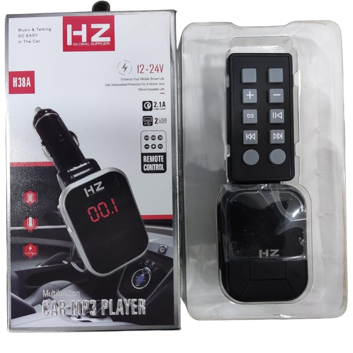 Bluetooth FM Transmitter Αυτοκινήτου HZ H38A MP3 Player με 2 USB, TF Card, AUX, Οθόνη & Τηλεχειριστήριο – 12V