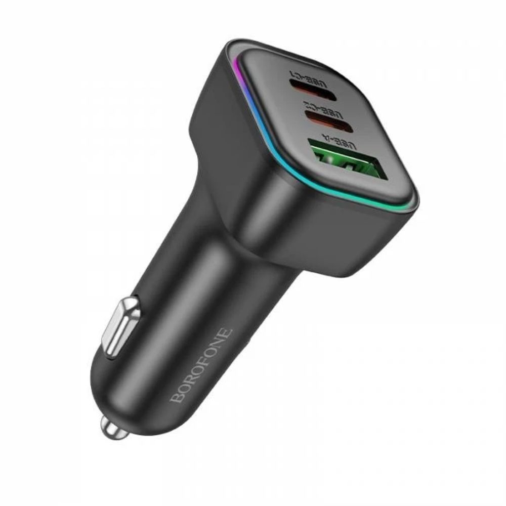 Borofone Φορτιστής Αυτοκινήτου 60W 3A Γρήγορης Φόρτισης με Θύρες 1xUSB 2xType-C σε Μαύρο Χρώμα