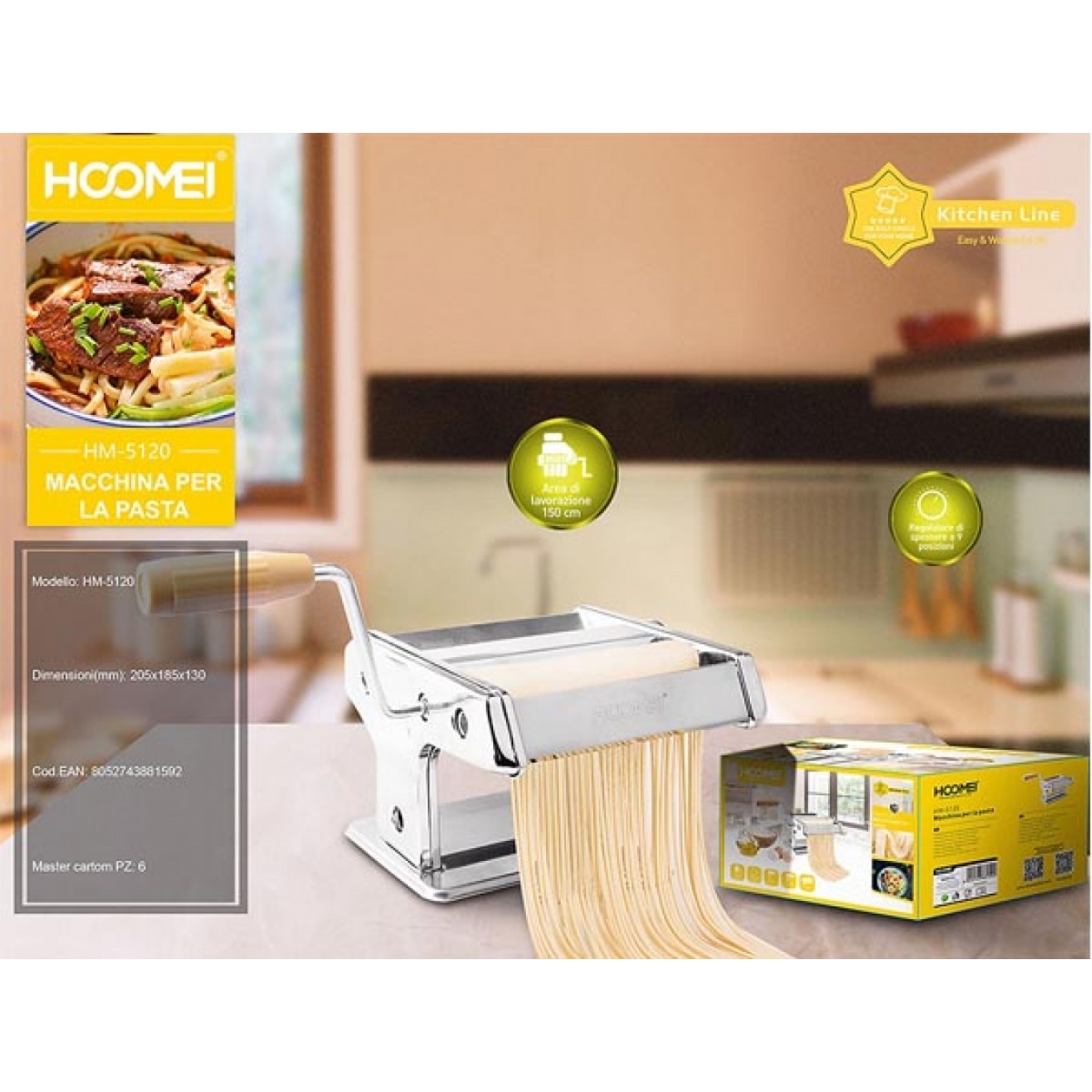 Χειροκίνητη Μηχανή Φύλλου/Ζυμαρικών Hoomei HM-5120 - Image 3