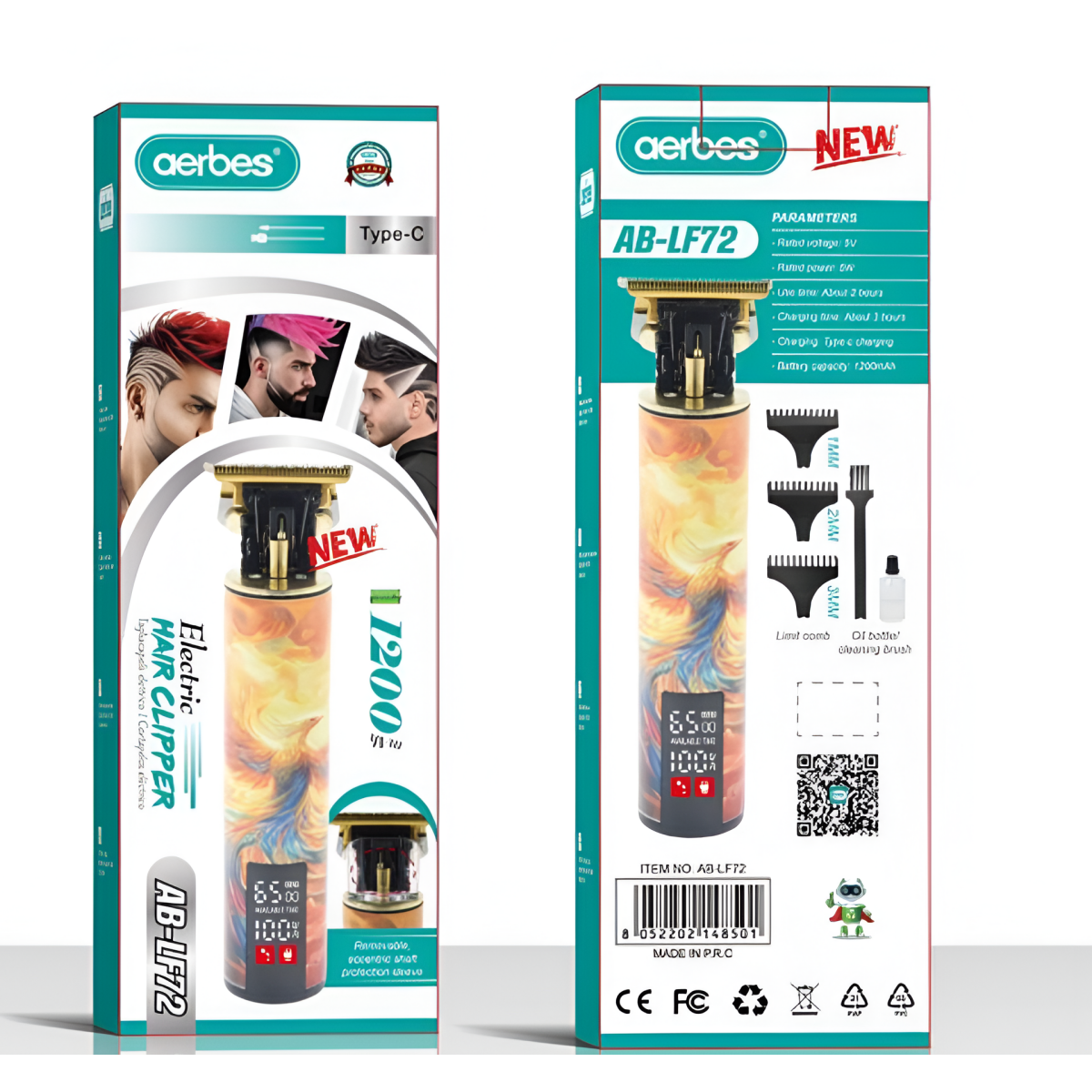Επαναφορτιζόμενη Κουρευτική Μηχανή 1200mAh Με Οθόνη LCD Aerbes AB-LF72