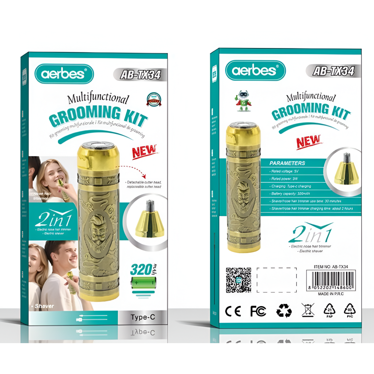 Επαναφορτιζόμενη Ξυριστική Μηχανή 2 Σε 1 Aerbes AB-TX34