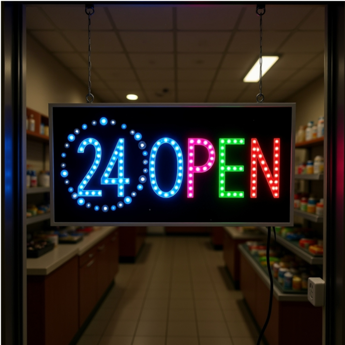 Επιγραφή LED 24H OPEN Πολύχρωμη