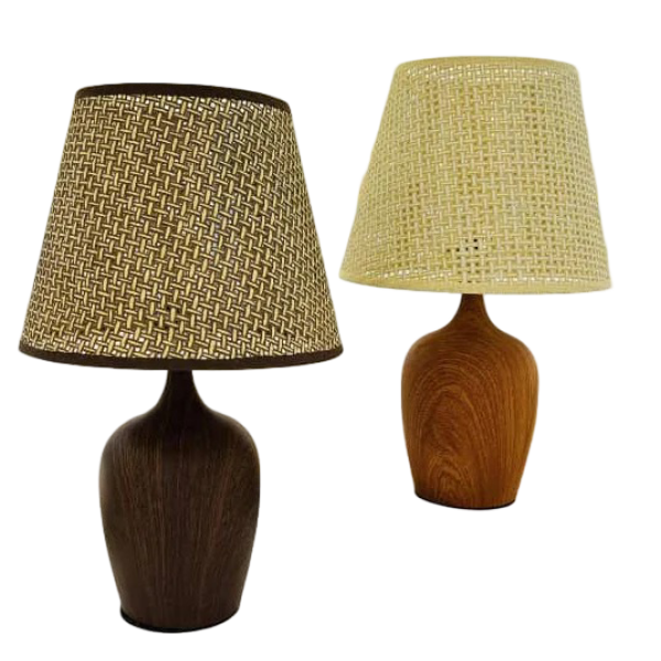 Eπιτραπέζιο Διακοσμητικό Φωτιστικό Με Αμπαζούρ Και Όψη Ξύλου