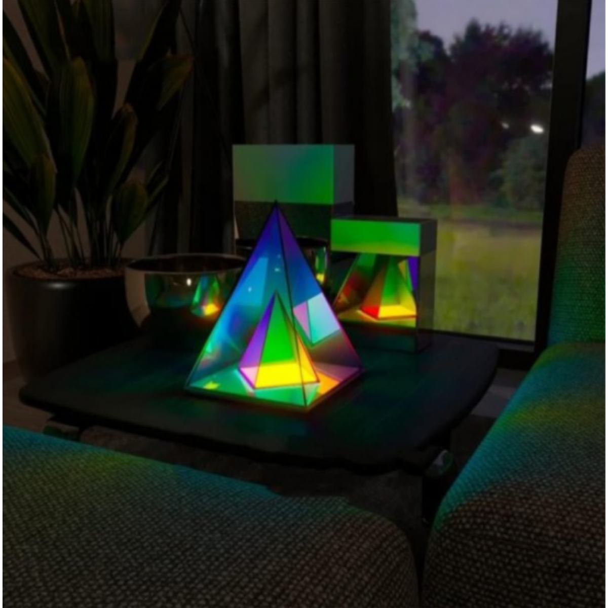 Επιτραπέζιο Φωτιστικό 3D Πυραμίδα LED με Πολύχρωμο RGB Φωτισμό 28702 - Image 2