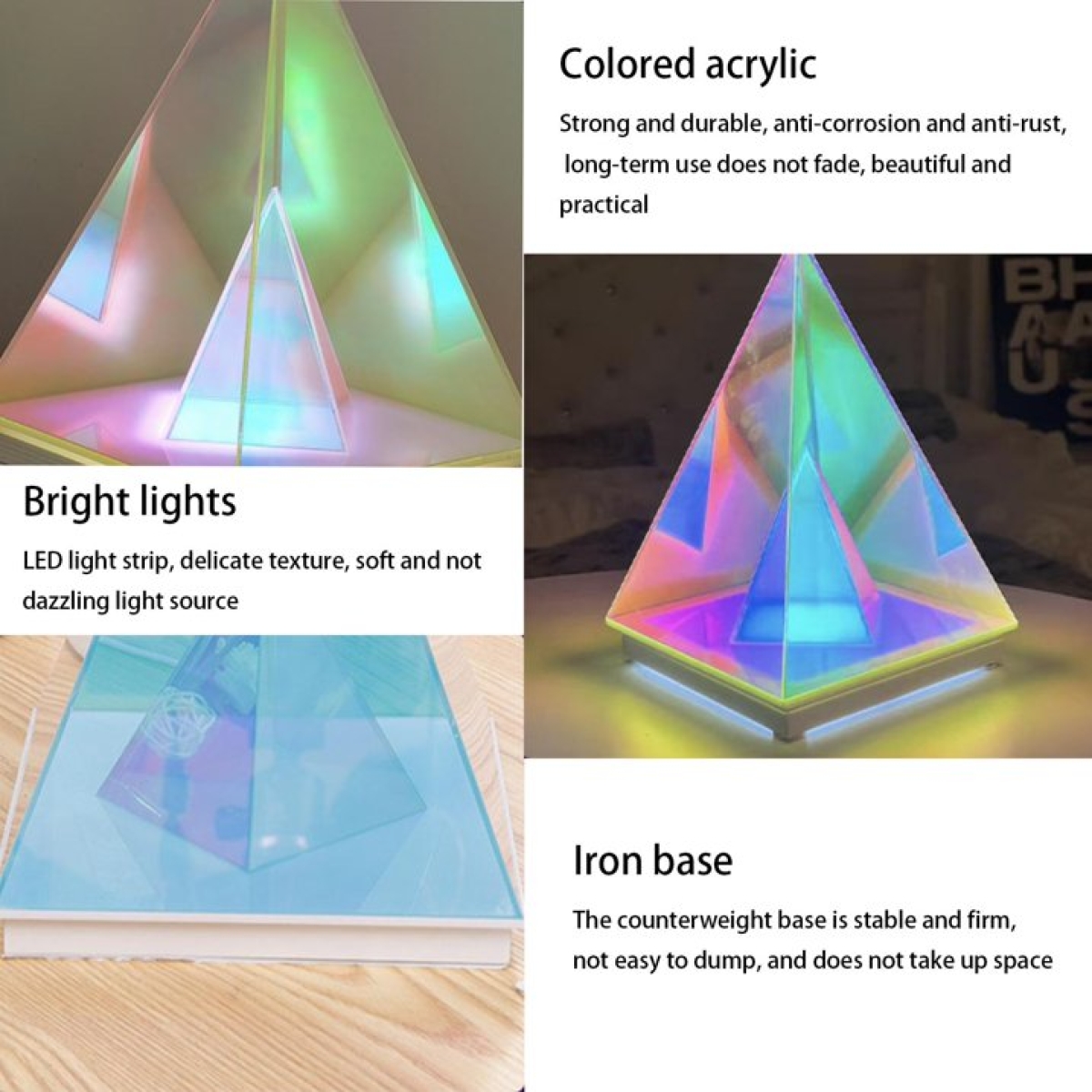 Επιτραπέζιο Φωτιστικό 3D Πυραμίδα LED με Πολύχρωμο RGB Φωτισμό 28702 - Image 6