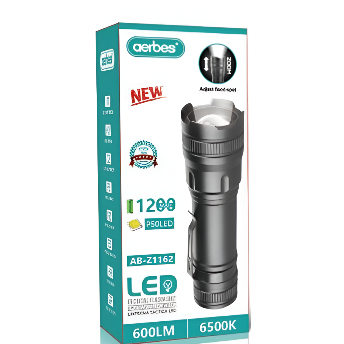 Φακός LED 10W 600lm Με Μπαταρία 1200mAh Aerbes AB-Z1162