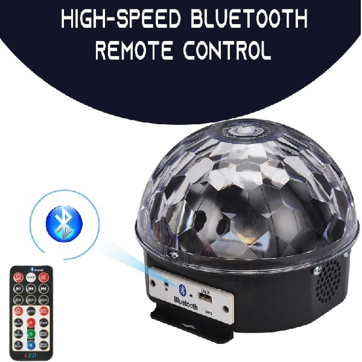 Φωτιζόμενη Ντισκομπάλα LED Bluetooth 20W με MP3 Player, USB, microSD, Τηλεχειριστήριο & Φωτορυθμικό RGB - Image 2