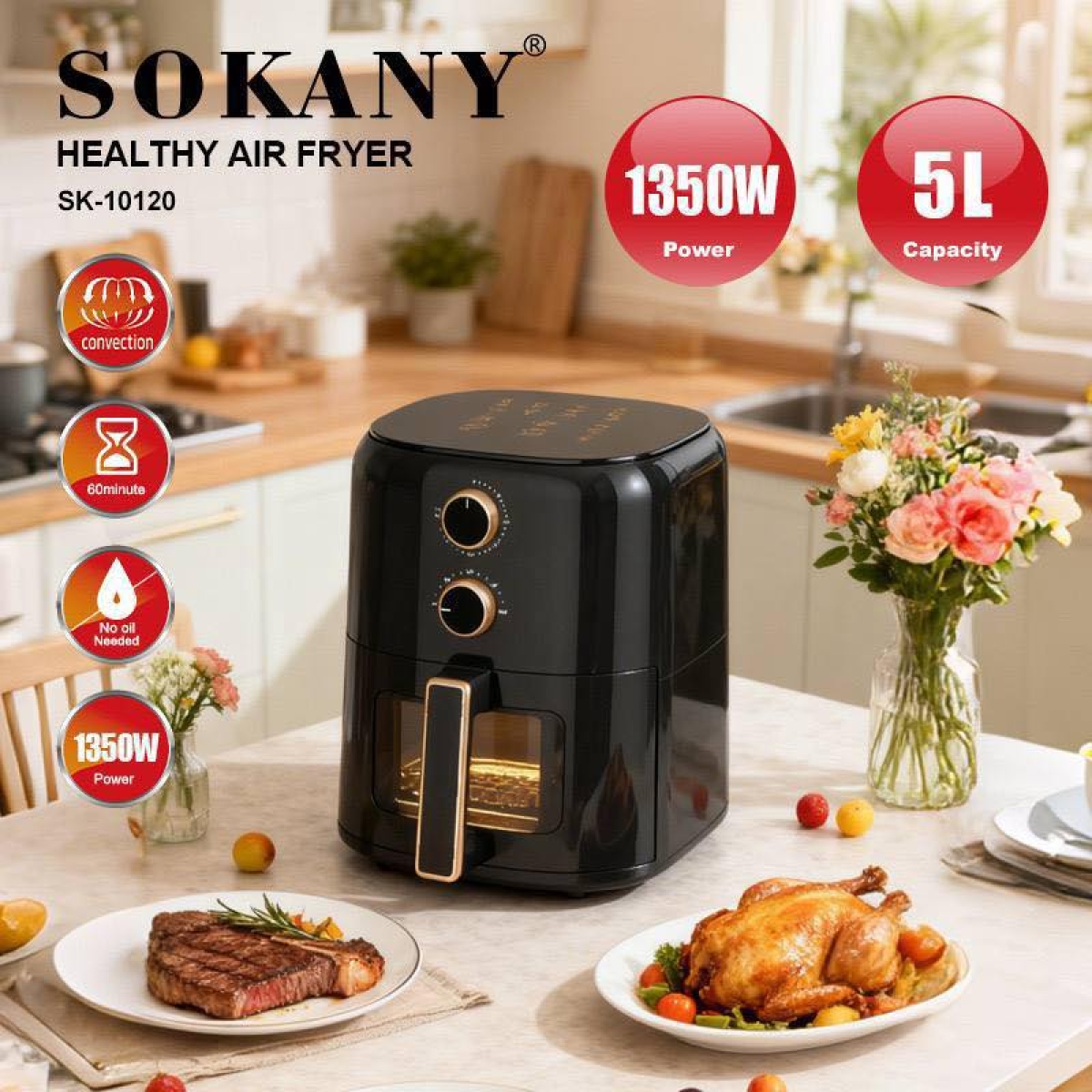 Φριτέζα Αέρος 5L 1350W Με Ρυθμιζόμενη Θερμοκρασία Sokany SK-10120 - Image 5