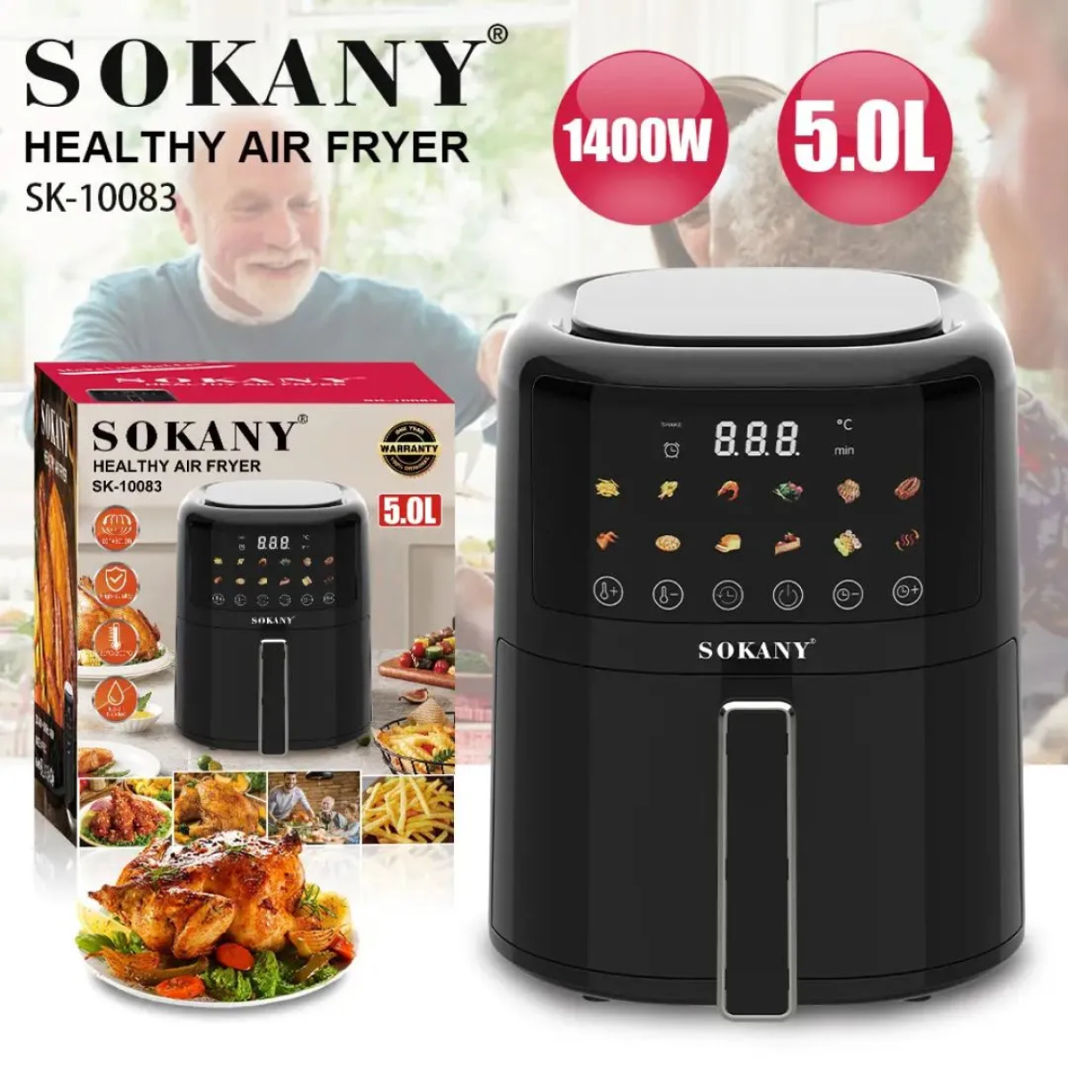 Φριτέζα Αέρος 5L 1400W Με Οθόνη Αφής Και 12 Προγράμματα Sokany SK-10083 - Image 3