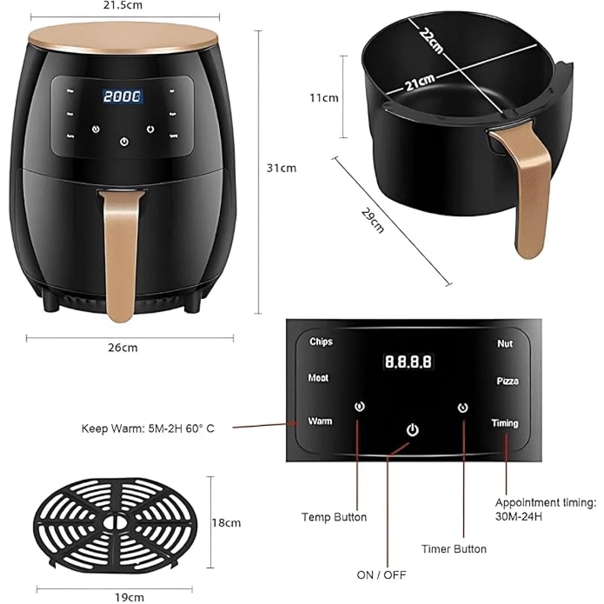 Φριτέζα Αέρος Ψηφιακή 6L 2400W Με Οθόνη Αφής LCD – 389 - Image 2
