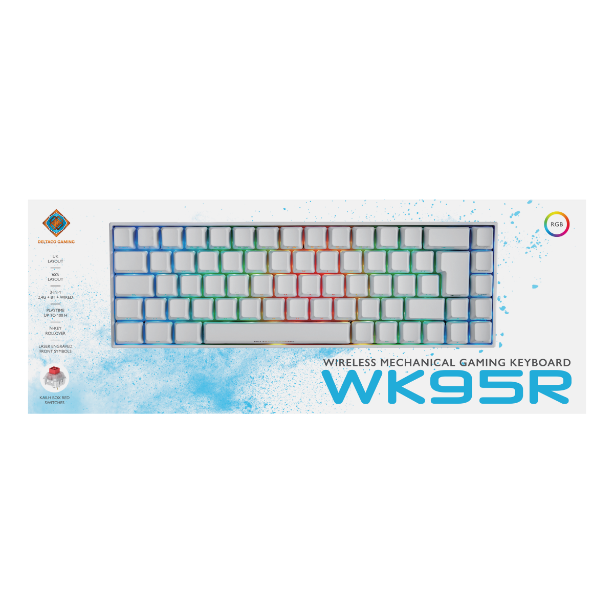 Deltaco Gaming WK95R Πληκτρολόγιο Ασύρματο 2.4GHz BT Μηχανικό 65% RGB Red Switches UK Layout Λευκό GAM-100-W-UK - Image 3