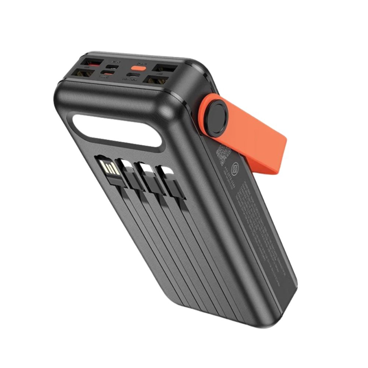 HOCO DB33 Power Bank 30000mAh Ηλιακό 12-σε-1 με Quick Charge 22.5W, 4 USB & Ενσωματωμένα Καλώδια – Μαύρο