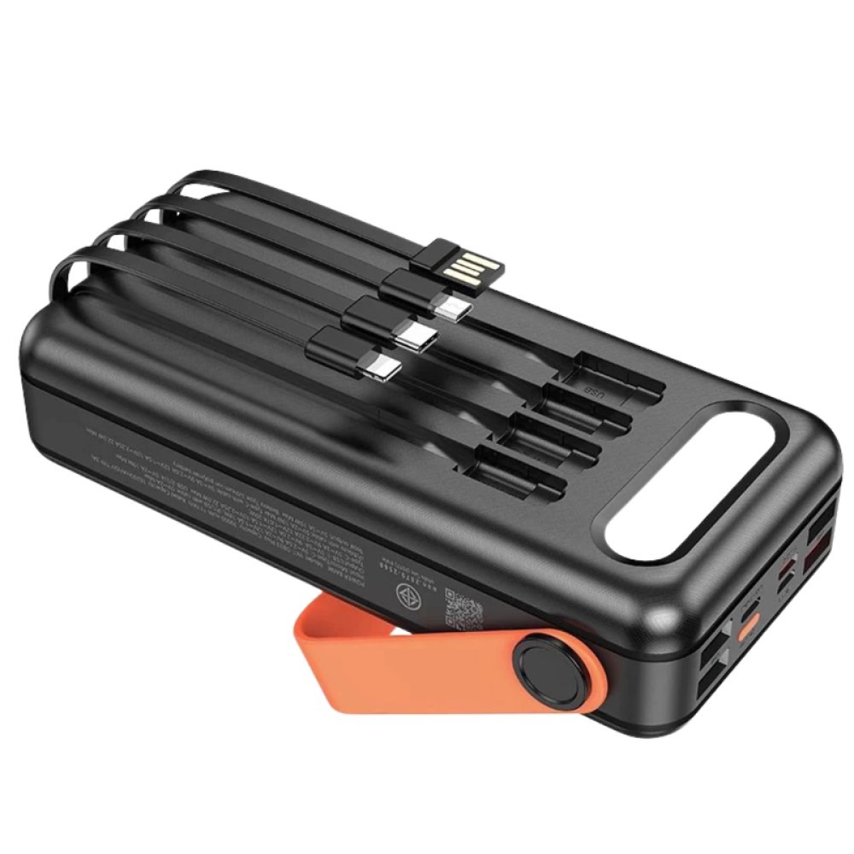 HOCO DB33 Power Bank 30000mAh Ηλιακό 12-σε-1 με Quick Charge 22.5W, 4 USB & Ενσωματωμένα Καλώδια – Μαύρο