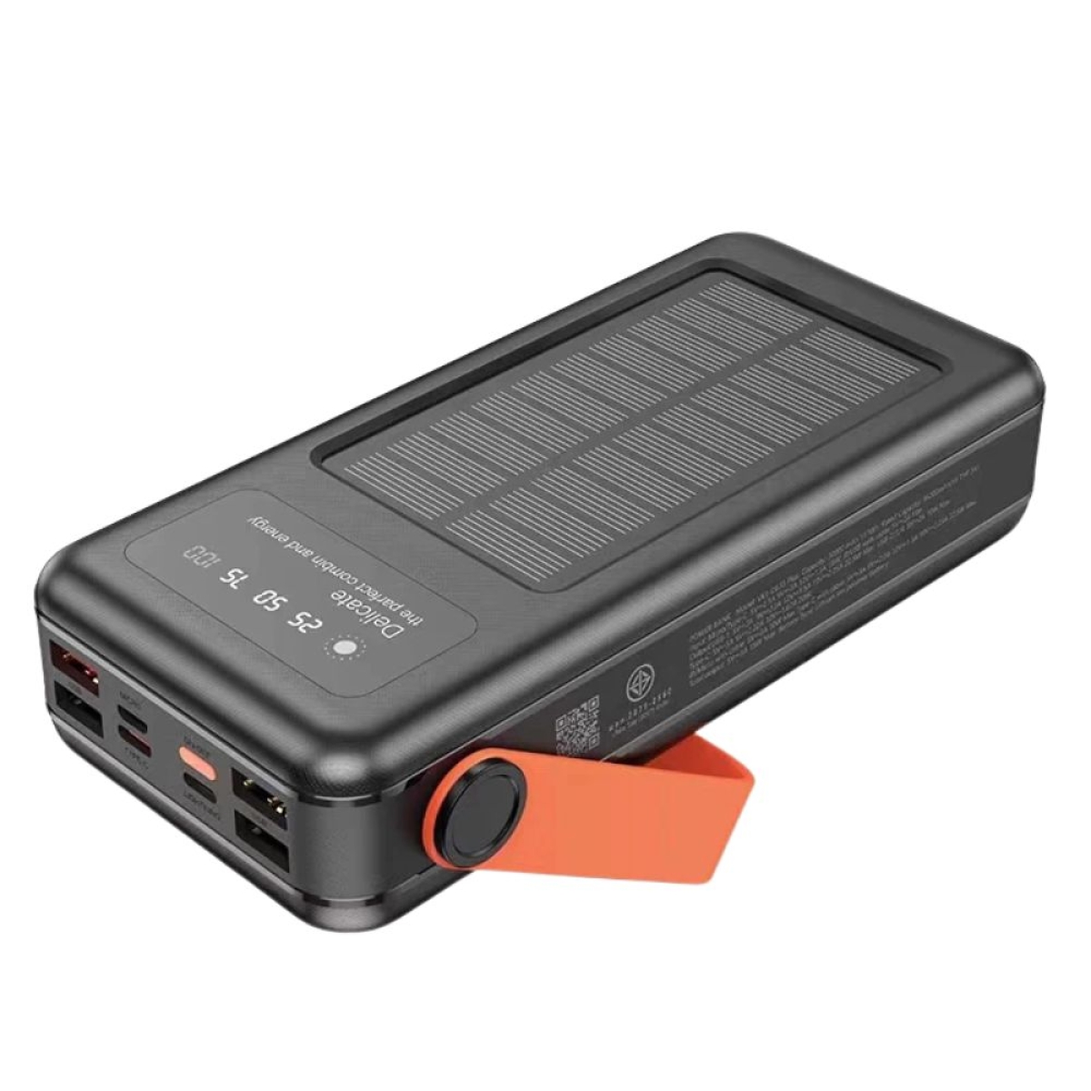 HOCO DB33 Power Bank 30000mAh Ηλιακό 12-σε-1 με Quick Charge 22.5W, 4 USB & Ενσωματωμένα Καλώδια – Μαύρο