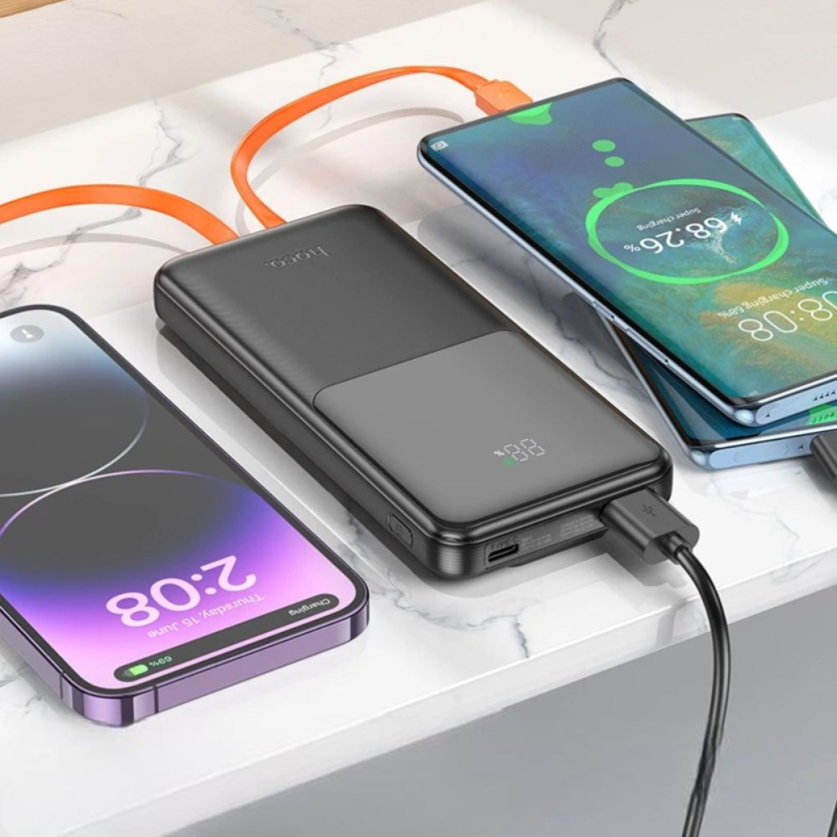HOCO J119 Power Bank 10000mAh με Γρήγορη Φόρτιση 22.5W & PD 20W, Ενσωματωμένα Καλώδια και LED Οθόνη – Μαύρο