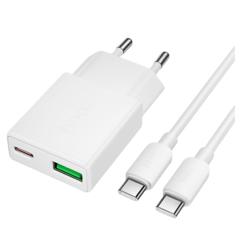 Hoco N73 Φορτιστής Τοίχου 20W Usb-C &Amp; Usb-A Με Καλώδιο Usb-C Σε Usb-C 60W