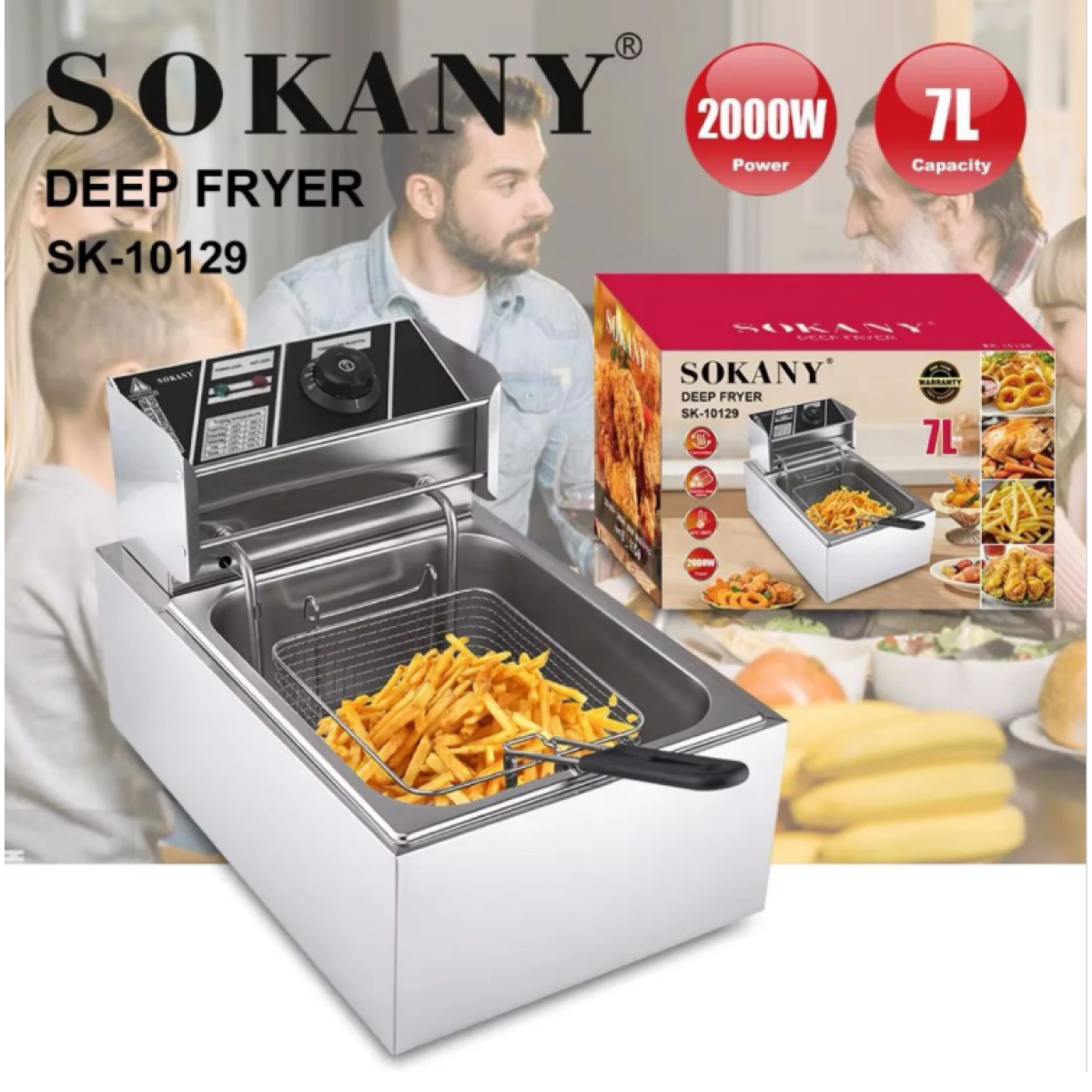 Ηλεκτρική Φριτέζα Λαδιού 7L 2000W Ανοξείδωτη Sokany SK-10129
