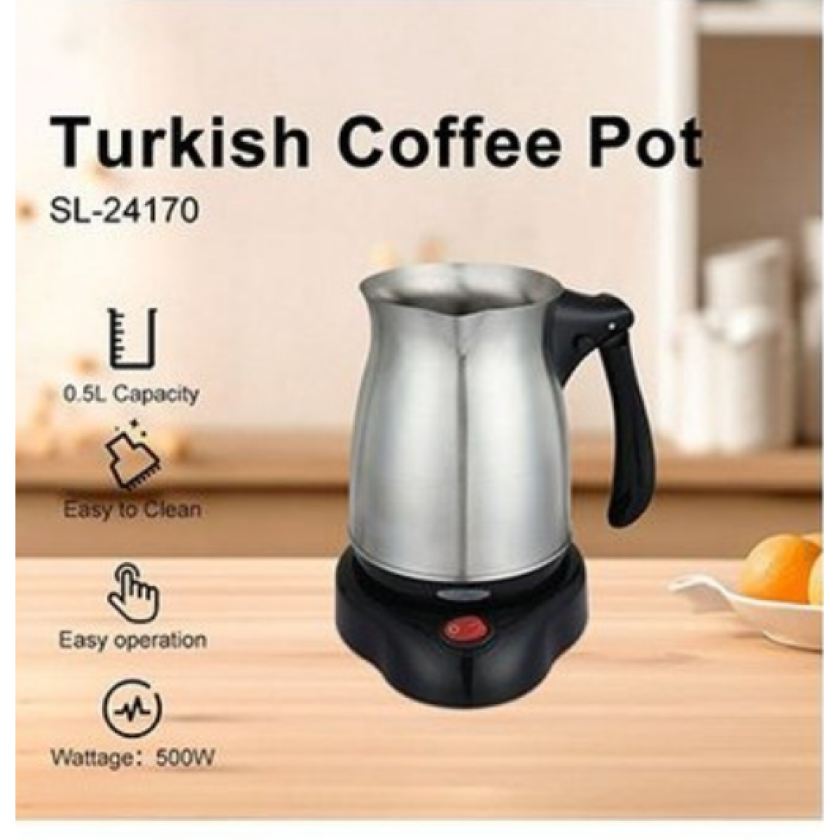 Ηλεκτρικό Μπρίκι Καφέ 0.5L 500W Inox Starlux SL-24170