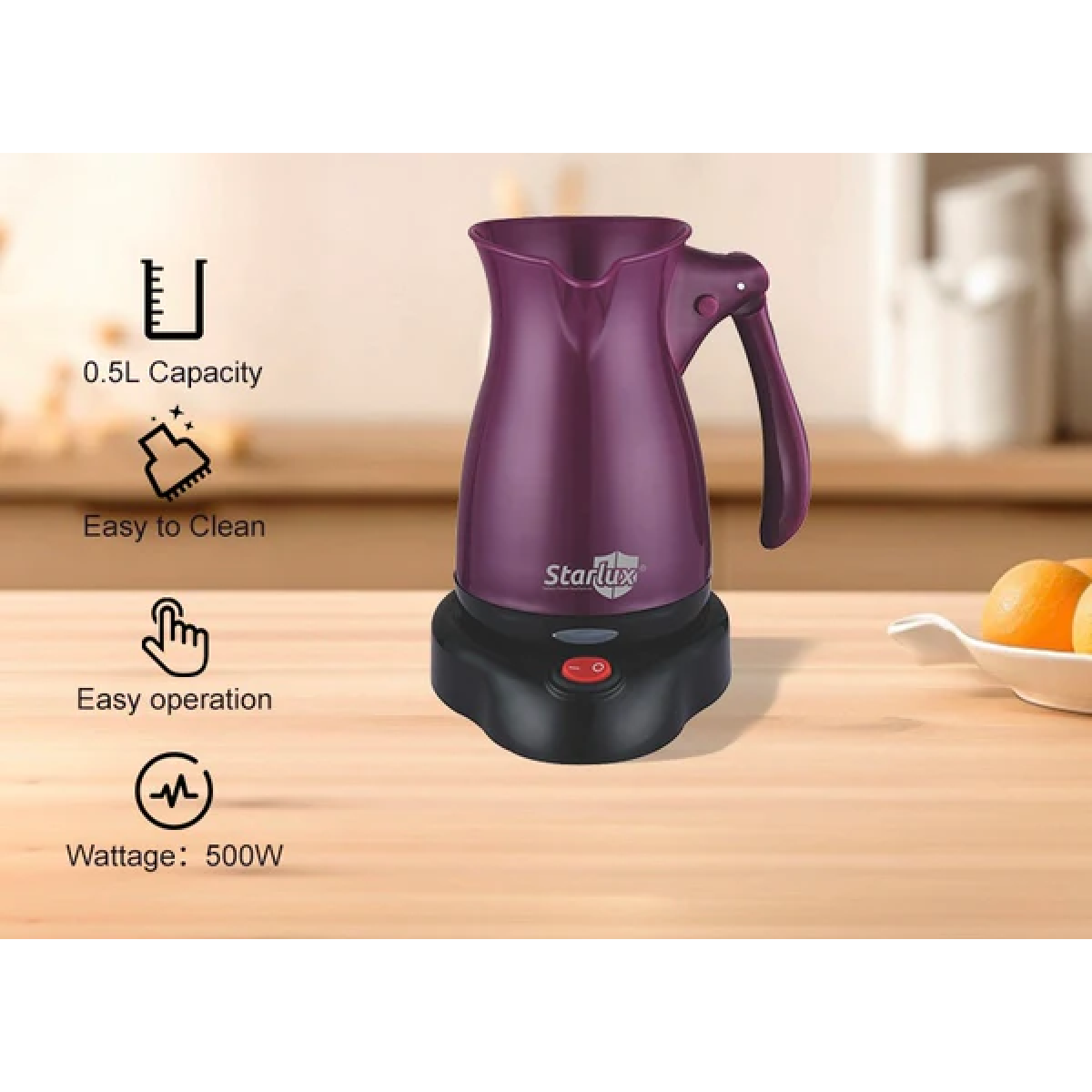 Ηλεκτρικό Μπρίκι Καφέ 0.5L 500W Μωβ Starlux SL-24169 - Image 3