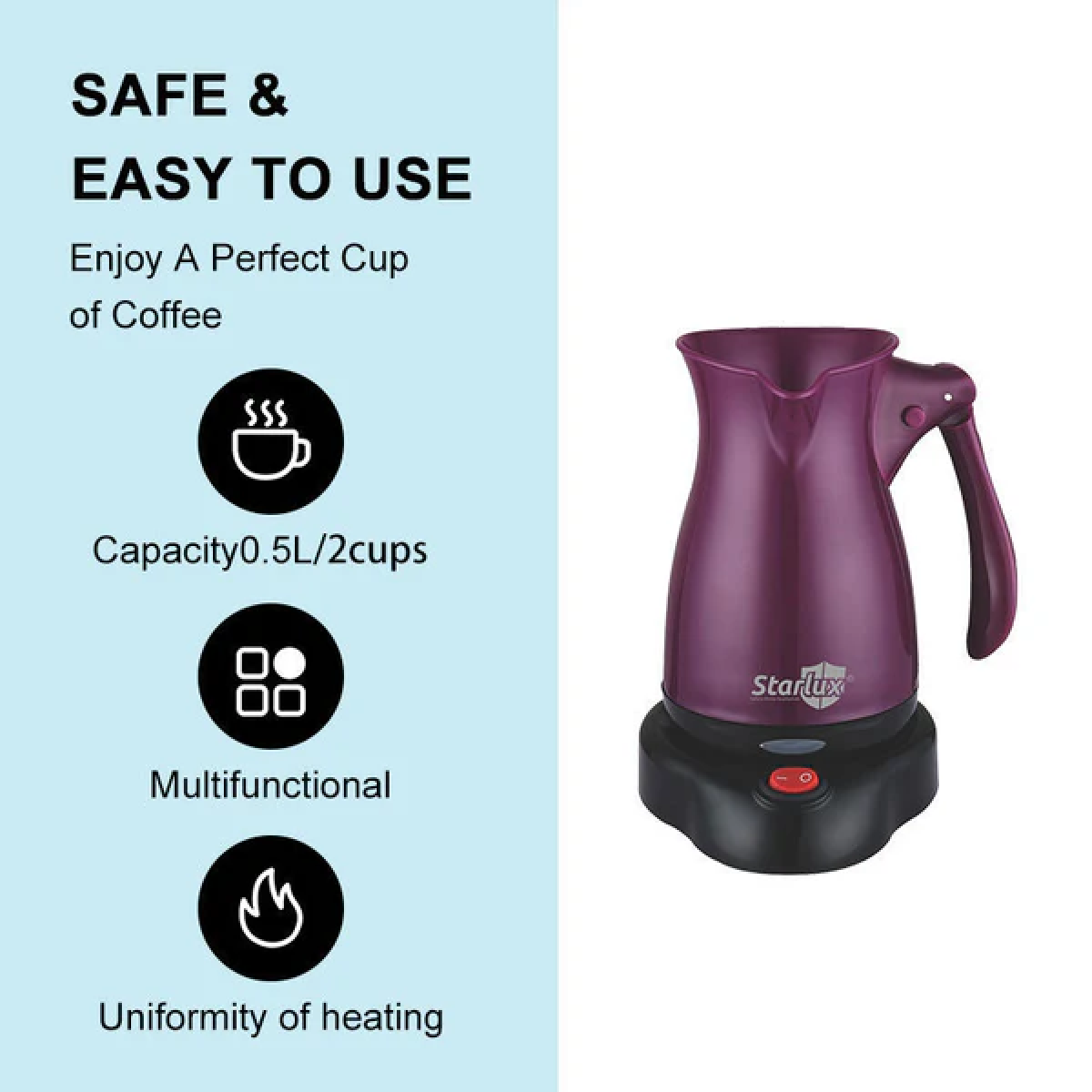 Ηλεκτρικό Μπρίκι Καφέ 0.5L 500W Μωβ Starlux SL-24169 - Image 4