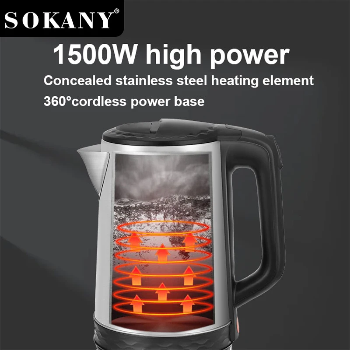 Ηλεκτρικός Βραστήρας Ανοξείδωτος 2.3L 1500W Sokany SK-09022 - Image 3