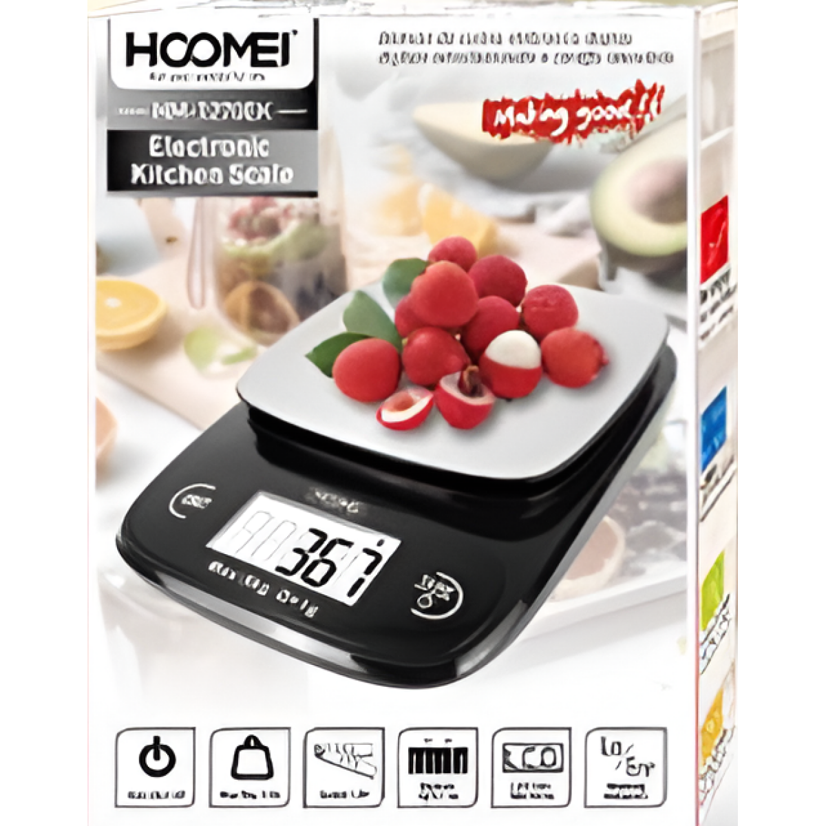 Ηλεκτρονική Ζυγαριά Κουζίνας 5kg Με Ανοξείδωτη Επιφάνεια Hoomei HM-1270EK - Image 2