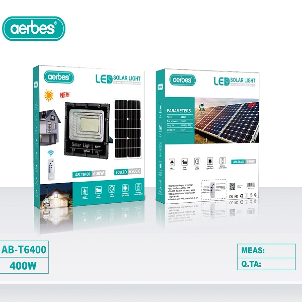 Ηλιακός Προβολέας LED 400W 208LED 6500K Με Τηλεχειριστήριο AB-T6400 Aerbes - Image 7