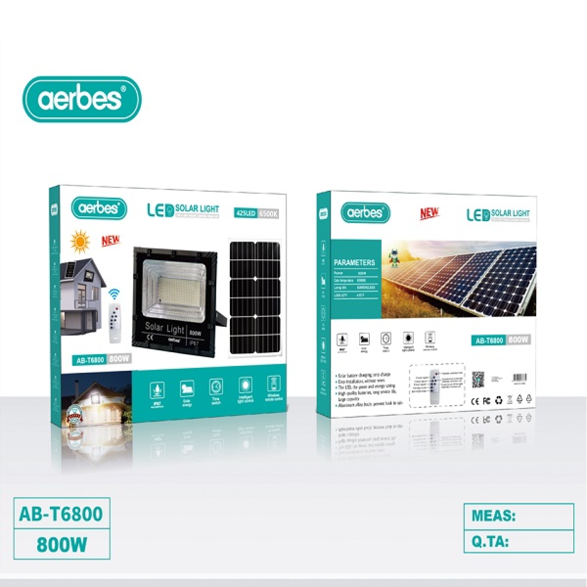 Ηλιακός Προβολέας LED 800W 425LED 6500K Με Τηλεχειριστήριο Aerbes AB-T6800 - Image 6