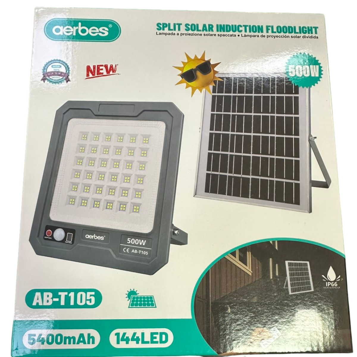 Ηλιακός Προβολέας Με Ηλιακό Πάνελ 144LED 5400mAh 500W Aerbes AB-T105