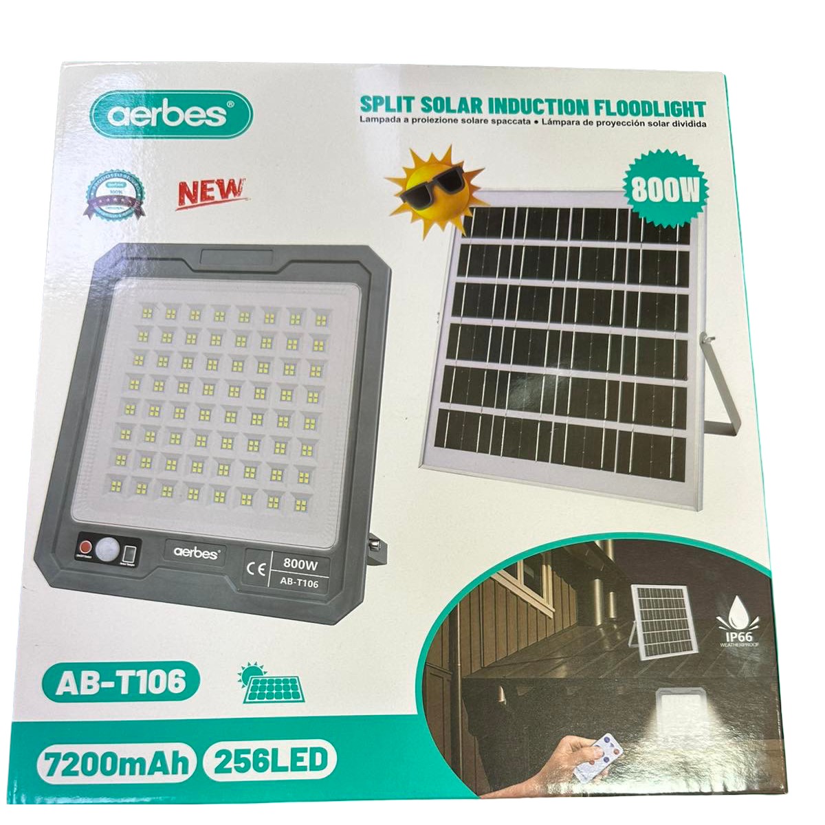 Ηλιακός Προβολέας Με Ηλιακό Πάνελ 256LED 7200mAh 800W Aerbes AB-T106