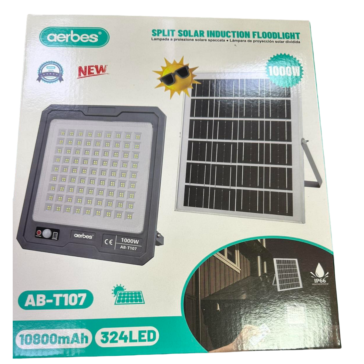 Ηλιακός Προβολέας Με Ηλιακό Πάνελ 324LED 10800mAh 1000W Aerbes AB-T107 - Image 2