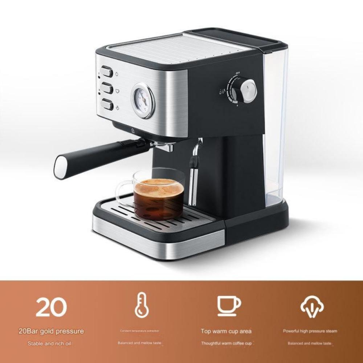Ημιαυτόματη Καφετιέρα Espresso 20Bar Με Μανόμετρο Και Ακροφύσιο Ατμού 850W - Image 4
