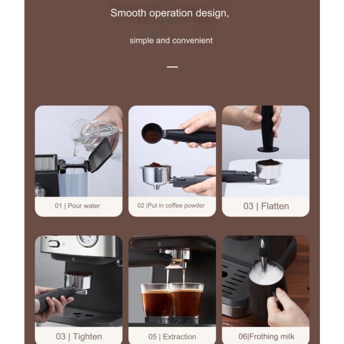 Ημιαυτόματη Καφετιέρα Espresso 20Bar Με Μανόμετρο Και Ακροφύσιο Ατμού 850W - Image 6