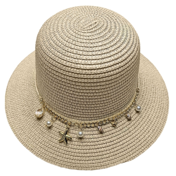 Καπέλο Ψαθόχαρτο με Κοχύλια & Αστερίες ø33cm SummerTiempo 623345