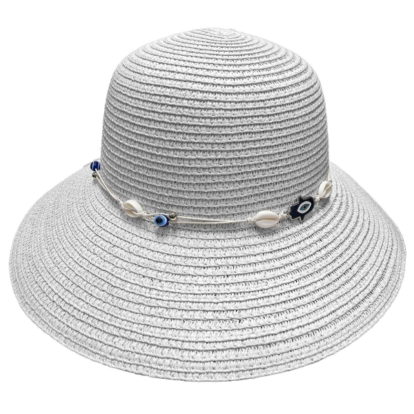 Καπέλο Ψαθόχαρτο με Ματάκια Λευκό ø33cm SummerTiempo 623349