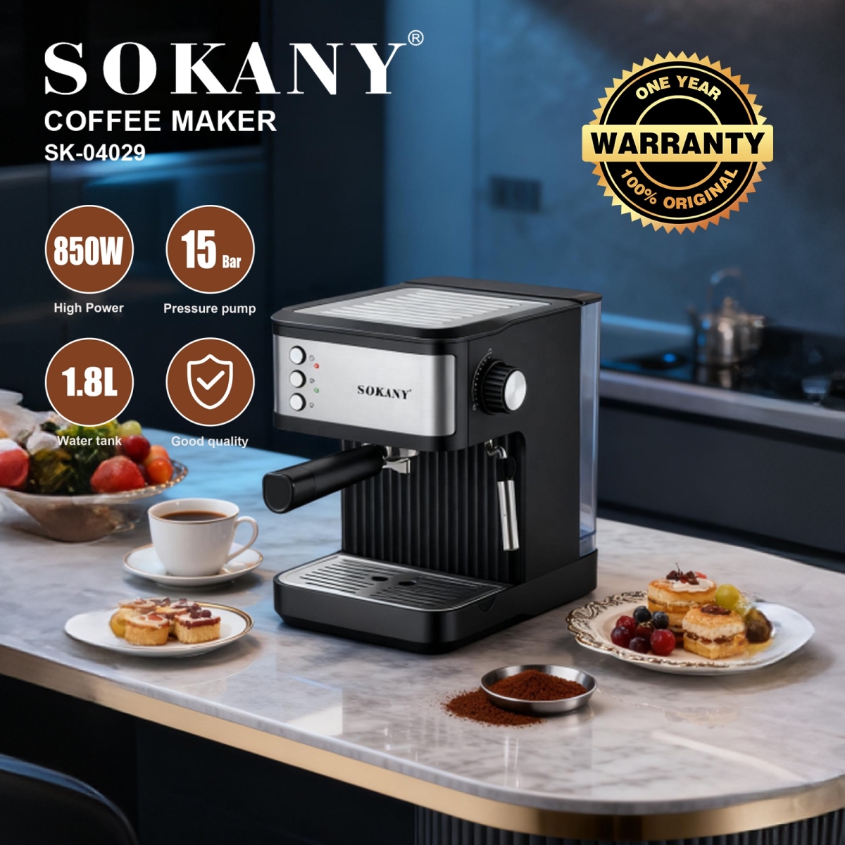 Μηχανή Espresso 15 Bar 1.8L 850W Sokany SK-04029 - Image 2
