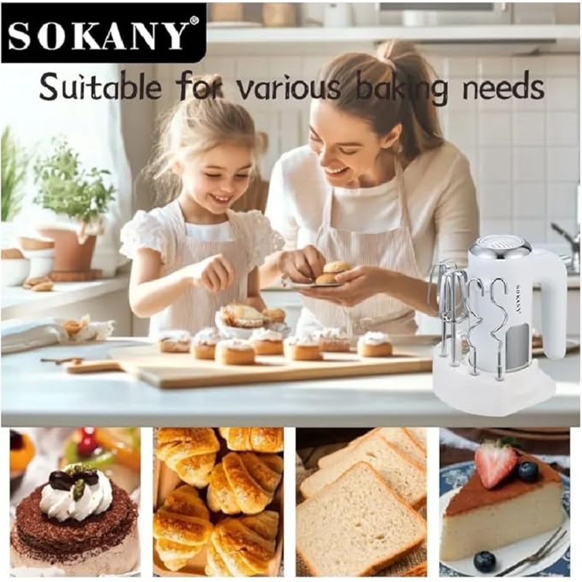Μίξερ Χειρός 2 Σε 1 Με Βάση 800W Sokany SK-02025 - Image 3