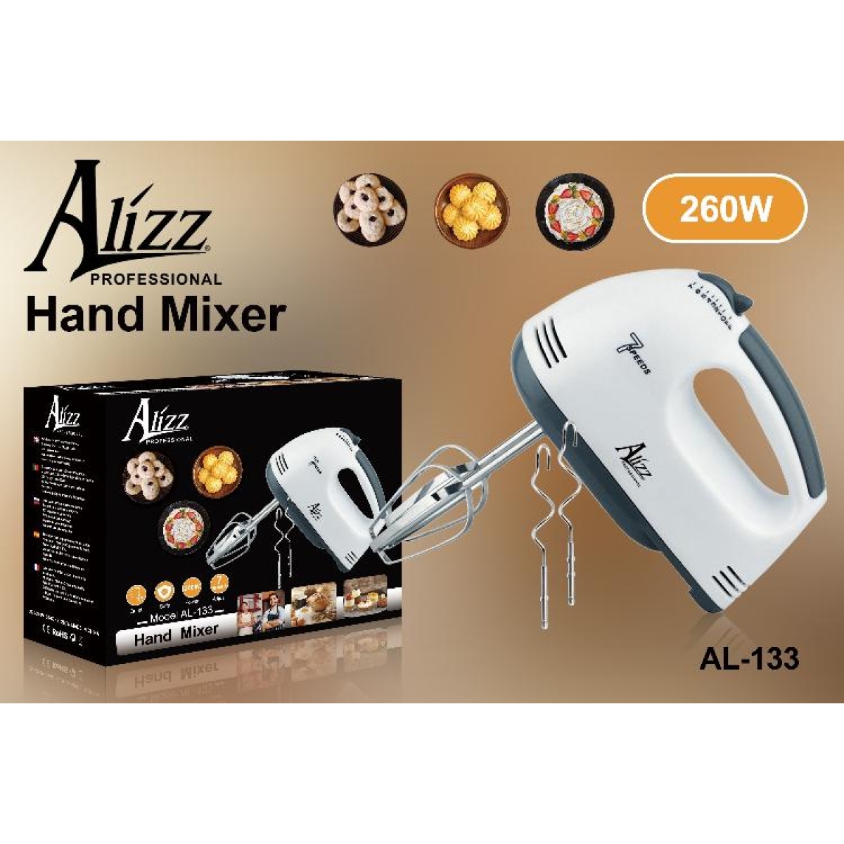 Μίξερ Χειρός 7 Ταχυτήτων 260W Alizz AL-133 Λευκό - Image 2