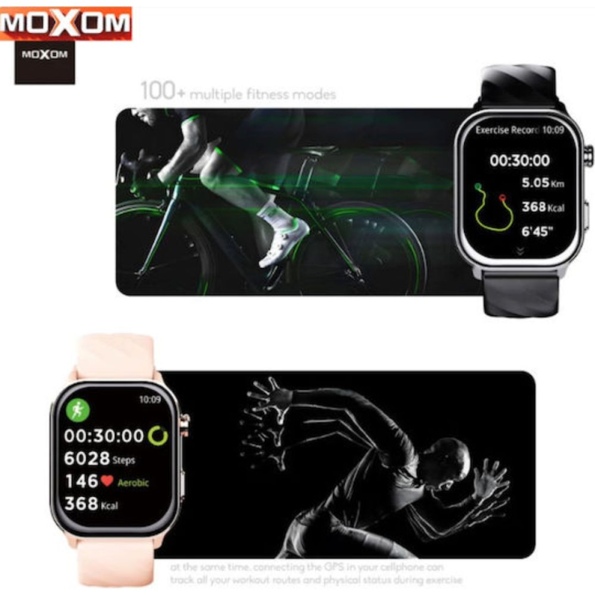 MOXOM MX-WH25 Smartwatch 2.01” με Κλήσεις, GPS, 100+ Sport Modes, Αδιάβροχο 10m & Health Tracker Ροζ