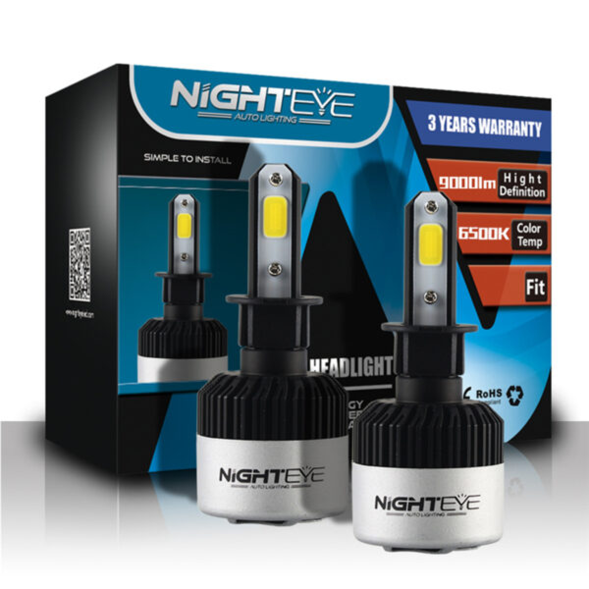 Nighteye Λάμπες LED H3 2τμχ 72W 9000LM 6500K 9-32V A315 S2 - Image 2