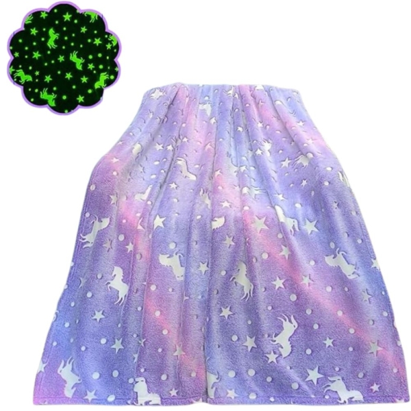 Παιδικό Κουβερτάκι Fleece Glow in the Dark Μονόκερος - Μωβ