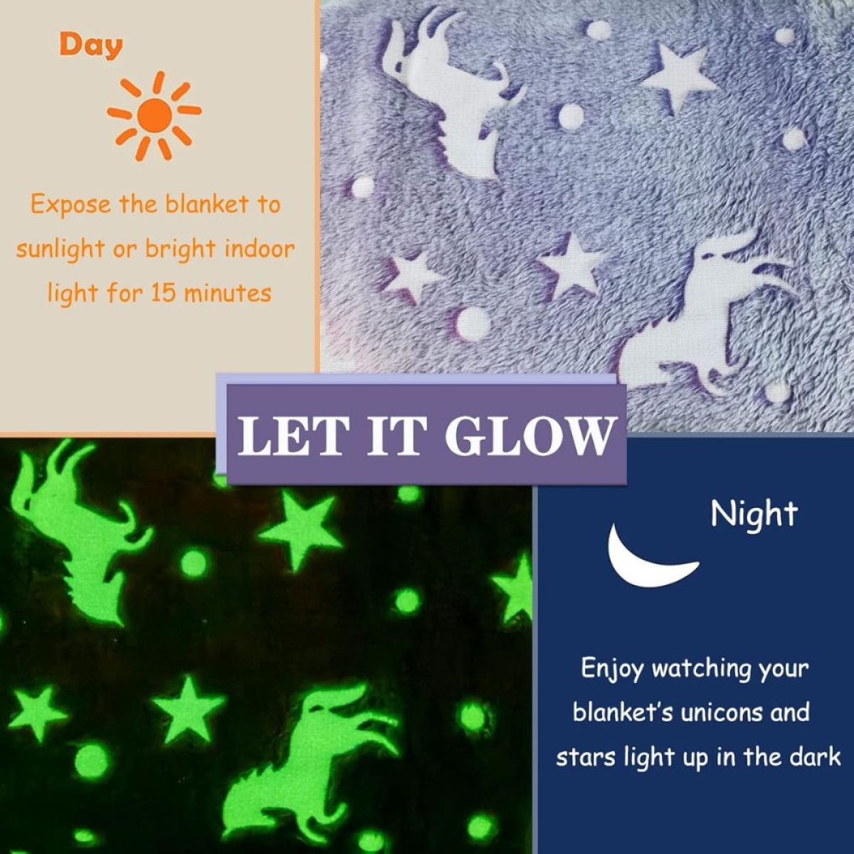 Παιδικό Κουβερτάκι Fleece Glow in the Dark Μονόκερος - Μωβ