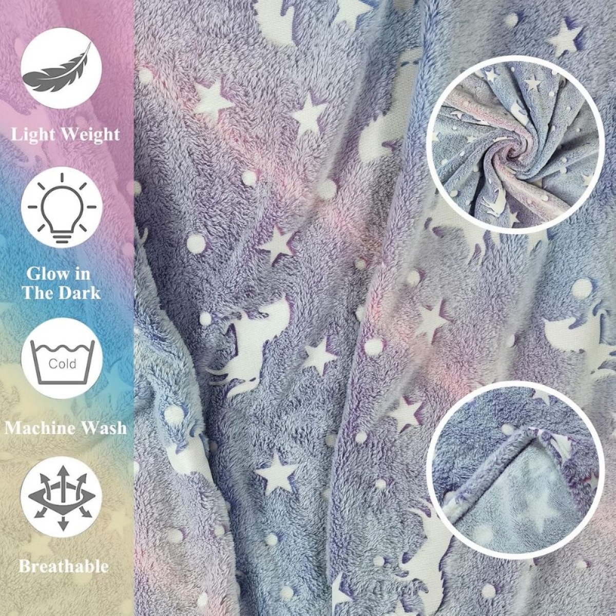 Παιδικό Κουβερτάκι Fleece Glow in the Dark Μονόκερος - Μωβ