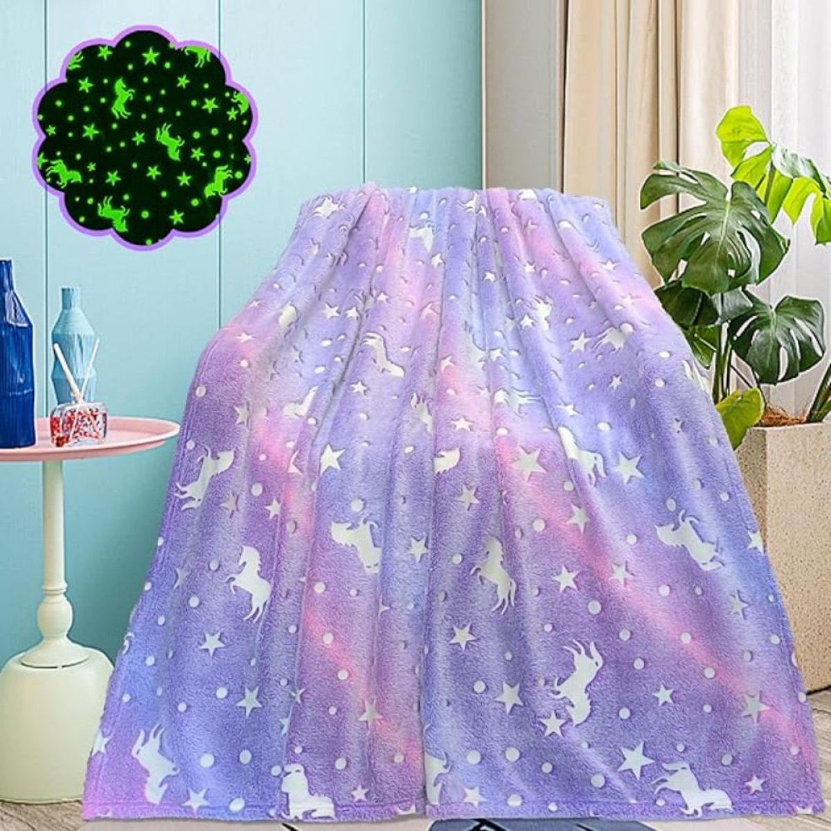 Παιδικό Κουβερτάκι Fleece Glow in the Dark Μονόκερος - Μωβ