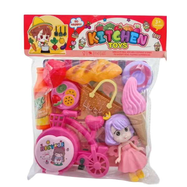 Παιδικό Σετ Κουζίνας Kitchen Toys Με Ποδήλατο, Γλυκά Και Κούκλα 8016-18