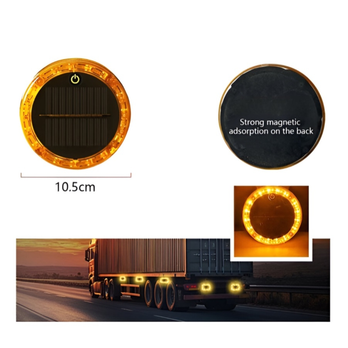 Σετ 2τμχ Ηλιακά Προειδοποιητικά Φώτα 10.5cm Για Φορτηγά Με Μαγνητική Βάση IP67 W16283-22 - Image 2