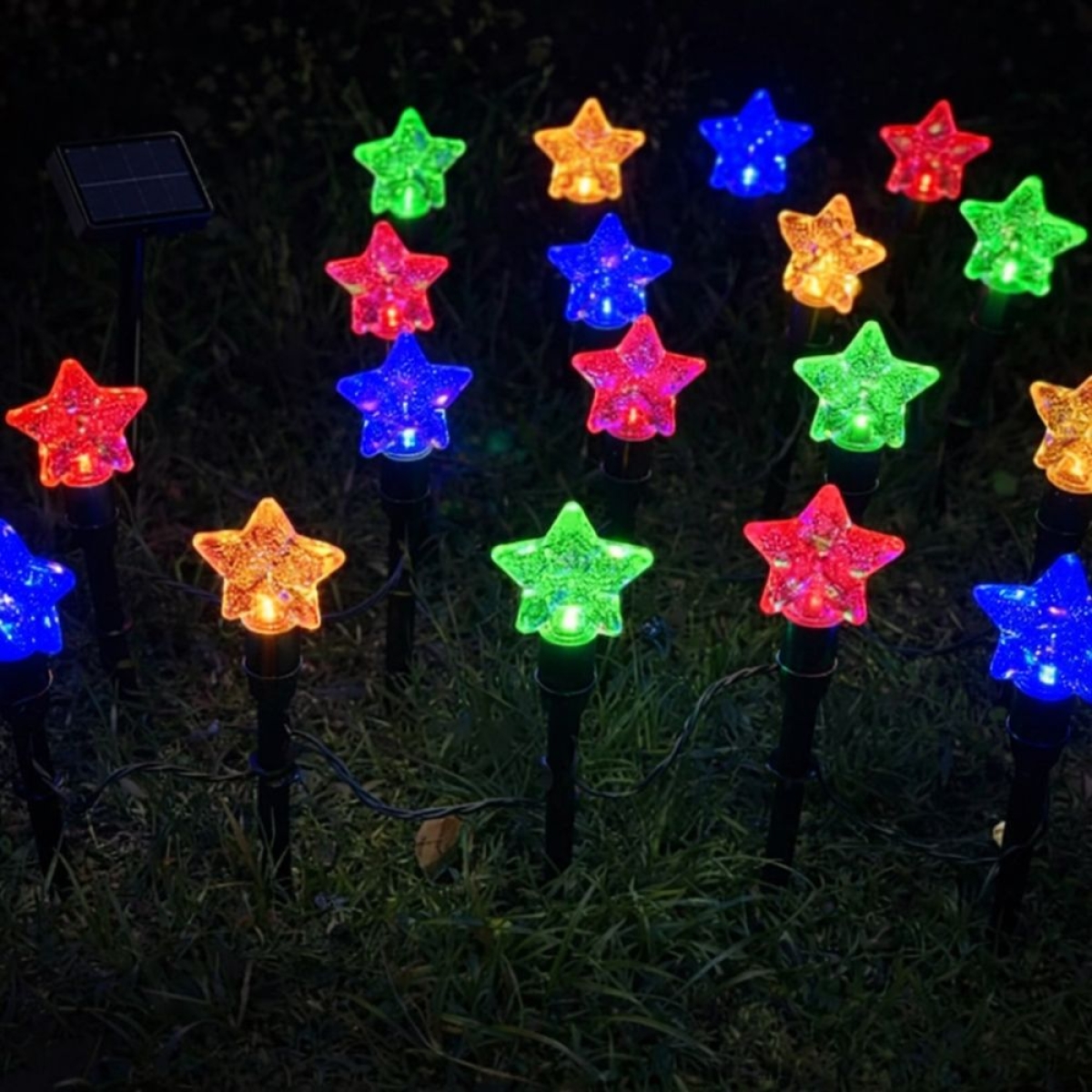 Σετ Ηλιακά Αστεράκια LED με Πάνελ & Φωτισμό RGB – 20 τεμάχια