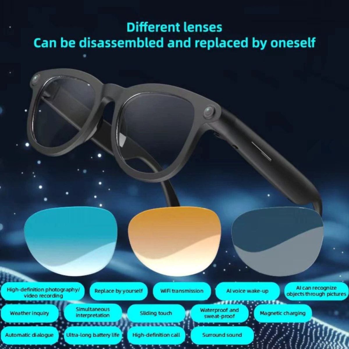 SG-70 AI Smart Γυαλιά Bluetooth 5.4 με Ηχεία, Hands-Free Κλήσεις & Μεταφραστή