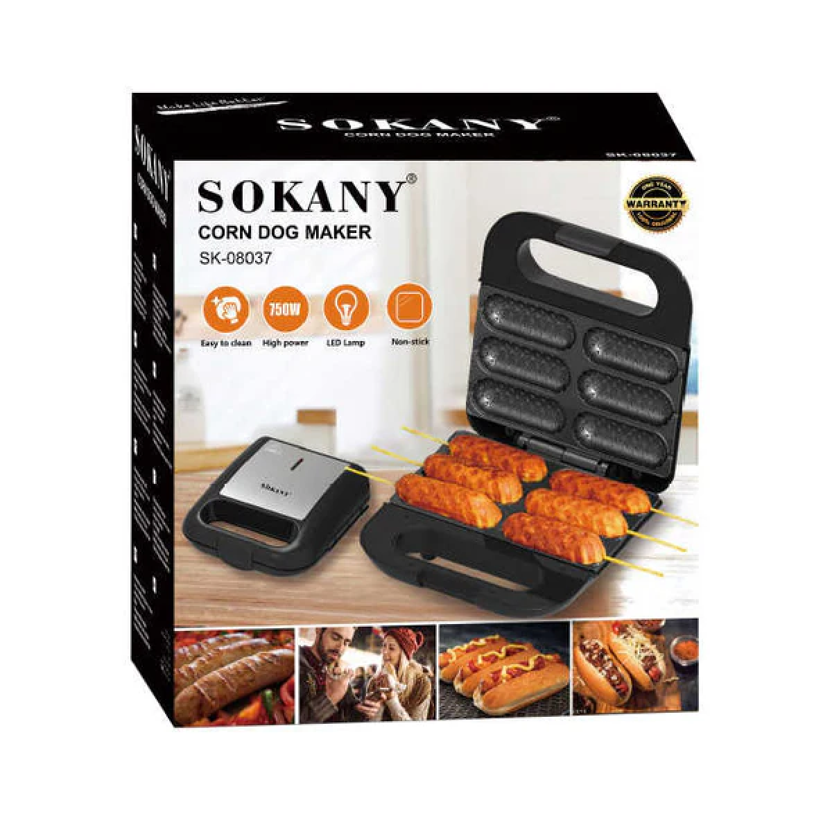 Συσκευή Hot Dog 6 Θέσεων 750W Με Αντικολλητικές Πλάκες Sokany SK-08037